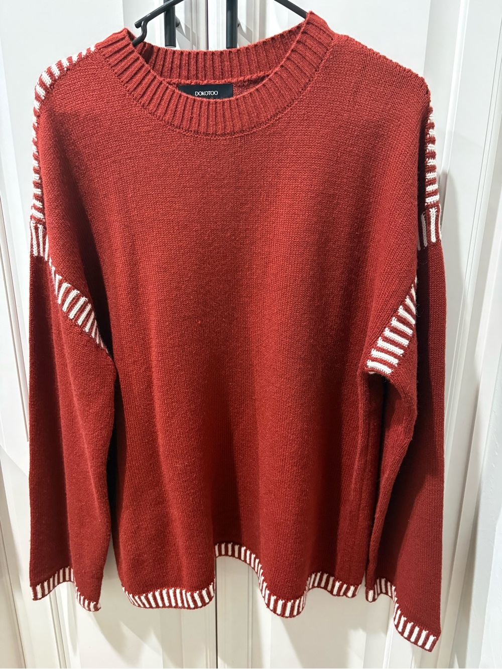 Dokotoo Rust Crewneck Sweater with White Contrast Trim